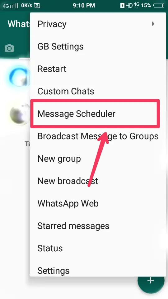 Message scheduler in GB Whatsapp